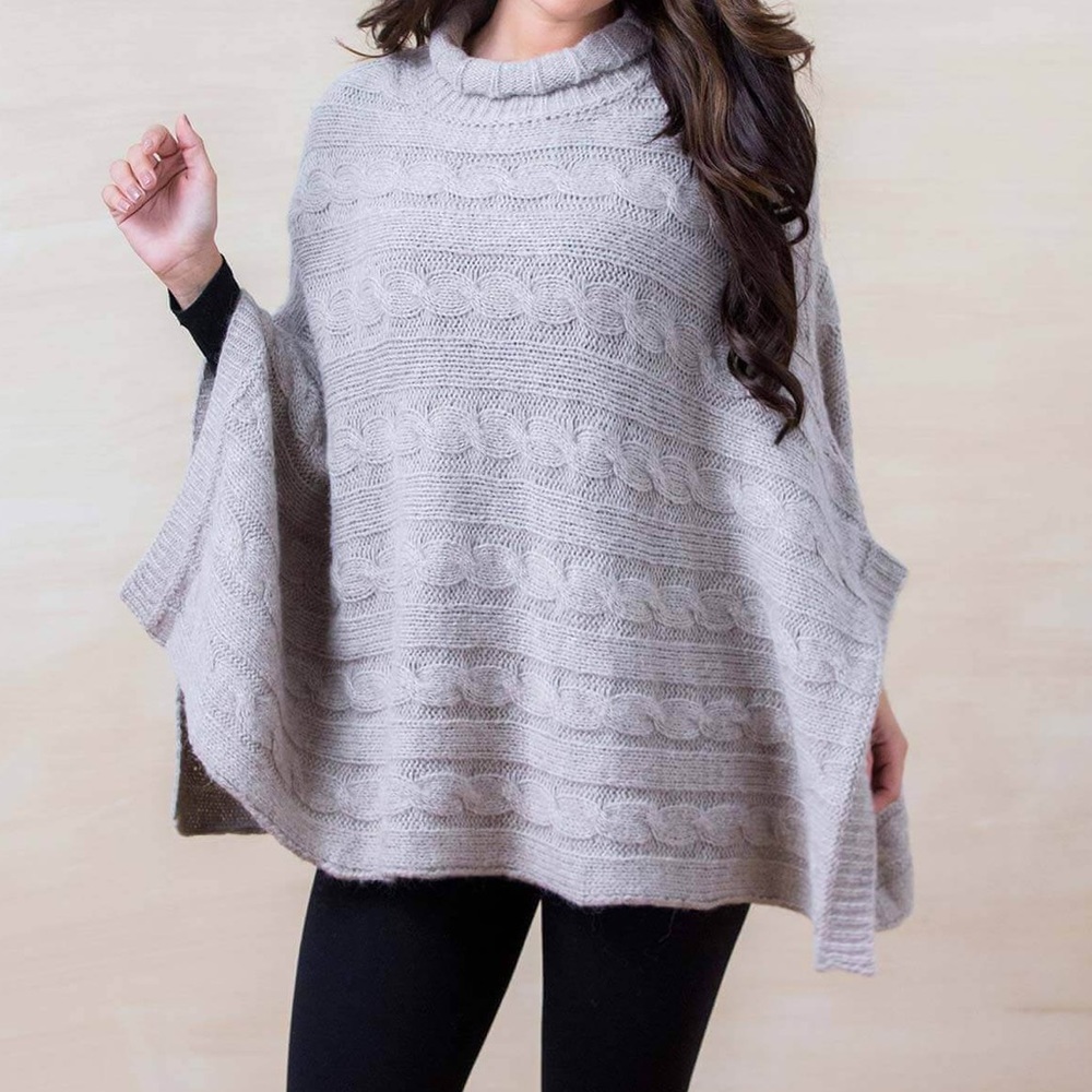 Simply Natural 100% Baby Alpaca Lucia Poncho - Cowl Neck